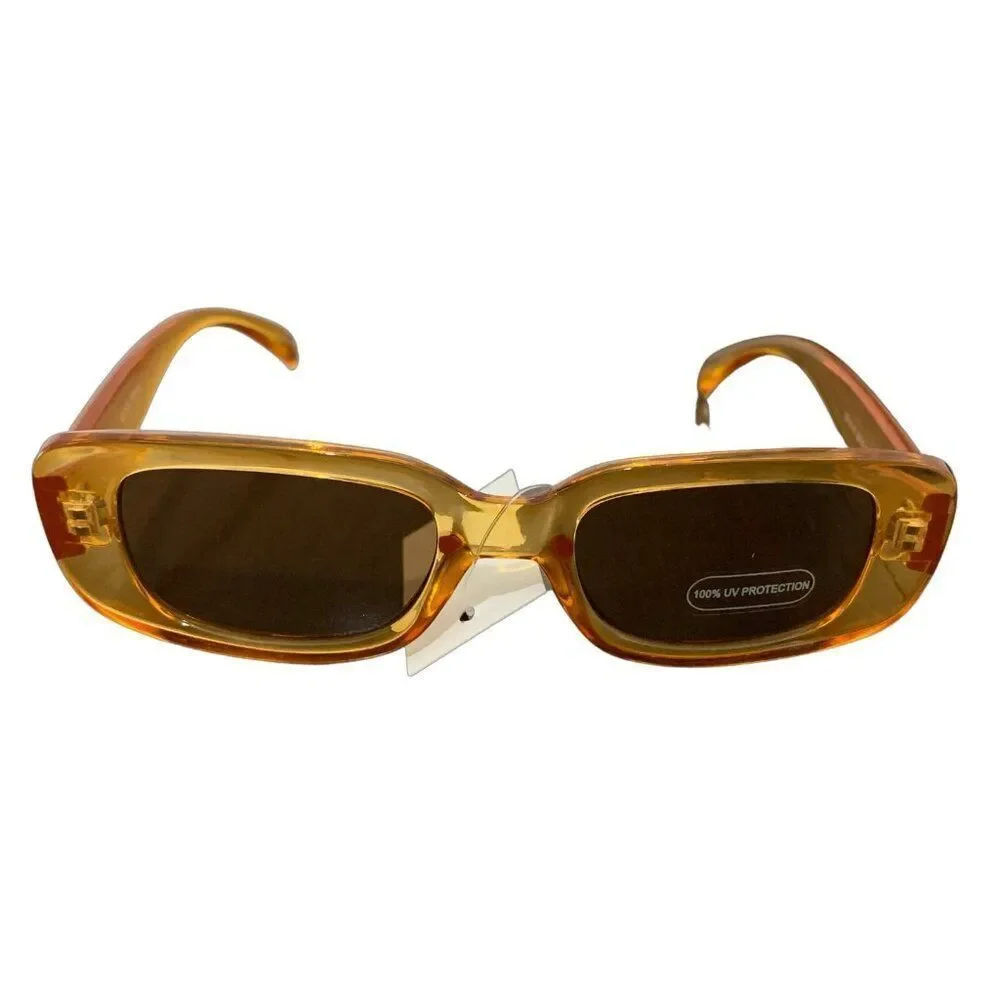 Womens new clear orange frame rectangle sunglasses 138 mm